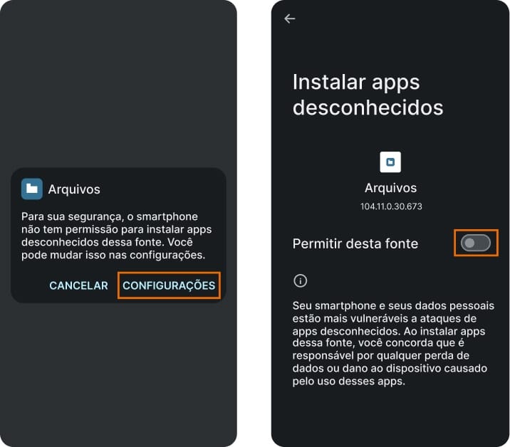 Imagem ilustrativa do passo 6, mostrando a opção “Permitir desta fonte” nas configurações do Meta Quest