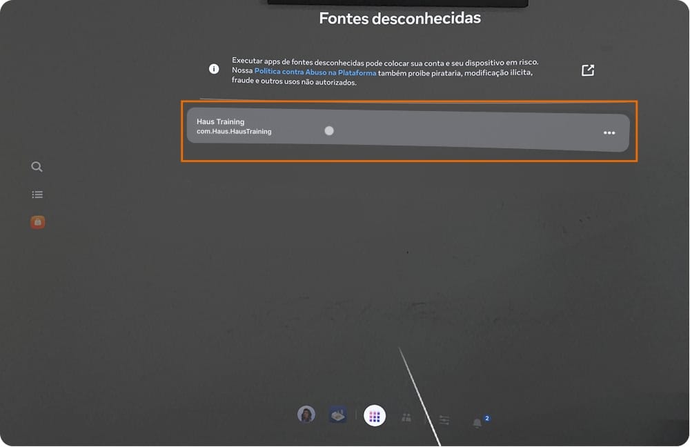 Imagem ilustrativa mostrando o aplicativo “Haus Training” na lista de fontes desconhecidas